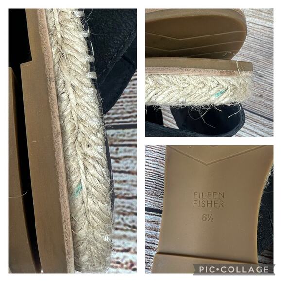 Eileen Fisher Milly Black Tumbled Nubuck Leather Espadrille Sandal Size 6.5 - Picture 10 of 12